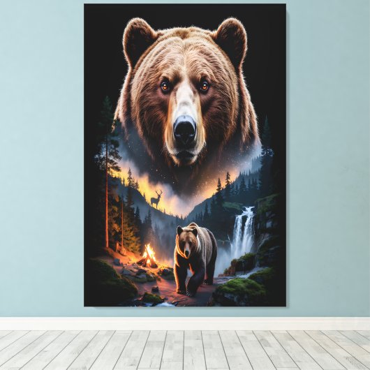 Two bears in the forest dark 5 canvas afdruk (Insitu (Houten vloer))
