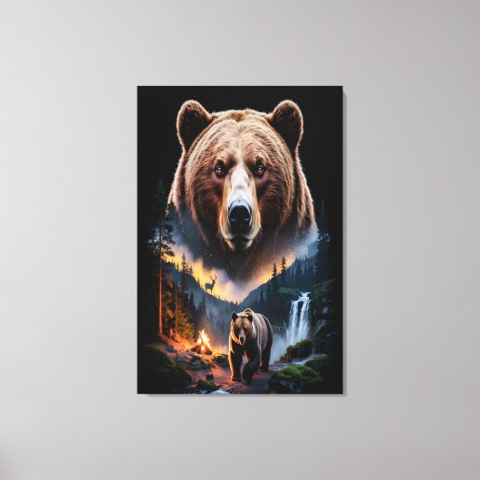 Two bears in the forest dark 5 canvas afdruk (Voorkant)