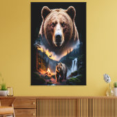 Two bears in the forest dark 5 canvas afdruk (Insitu (Woonkamer))