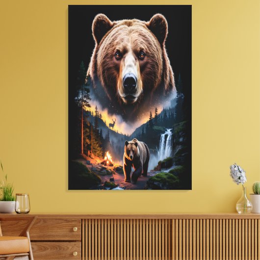 Two bears in the forest dark 5 canvas afdruk (Insitu (Woonkamer))