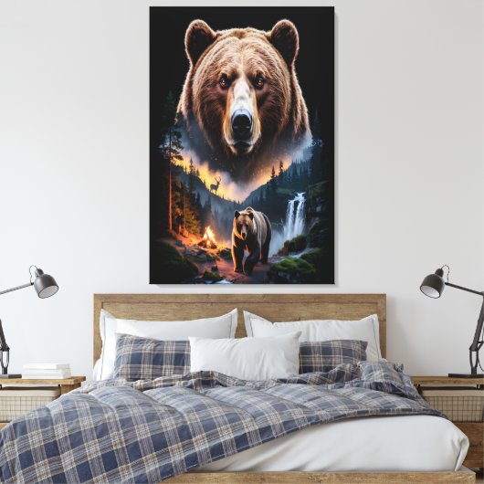 Two bears in the forest dark 5 canvas afdruk (Insitu (Slaapkamer))