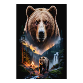 Two bears in the forest dark 5 foto afdruk