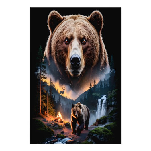 Two bears in the forest dark 5 foto afdruk (Voorkant)