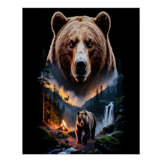 Two bears in the forest dark 5 perfect poster (Voorkant)