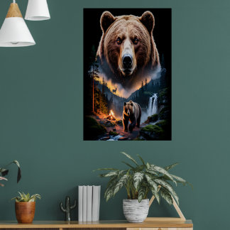 Two bears in the forest dark 5 poster