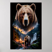 Two bears in the forest dark 5 poster (Voorkant)
