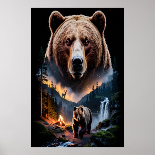 Two bears in the forest dark 5 poster (Voorkant)