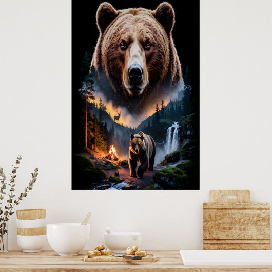 Two bears in the forest dark 5 poster (Keuken)