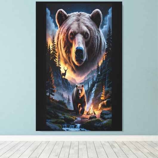 Two bears in the forest dark 6 canvas afdruk (Insitu (Houten vloer))