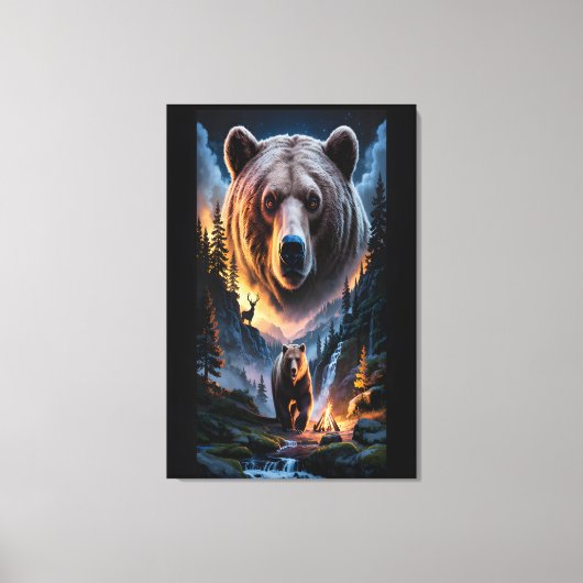 Two bears in the forest dark 6 canvas afdruk (Voorkant)