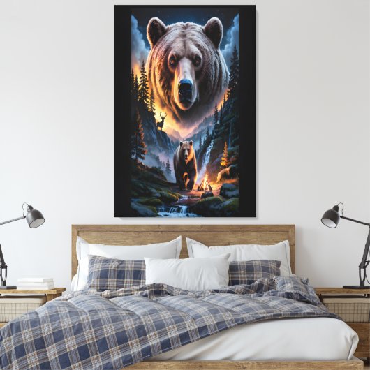 Two bears in the forest dark 6 canvas afdruk (Insitu (Slaapkamer))