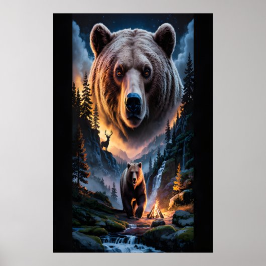 Two bears in the forest dark 6 poster (Voorkant)