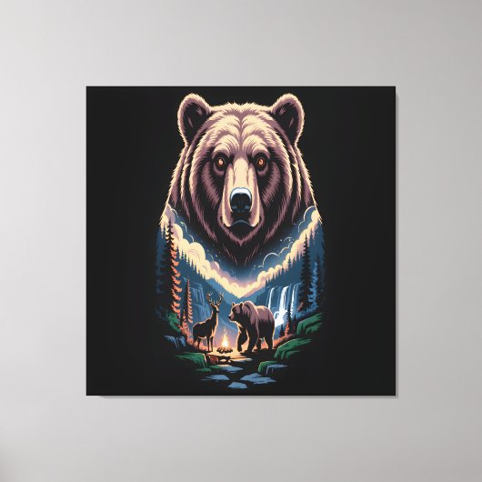 Two bears in the forest dark canvas afdruk (Voorkant)