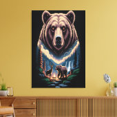 Two bears in the forest dark canvas afdruk (Insitu (Woonkamer))