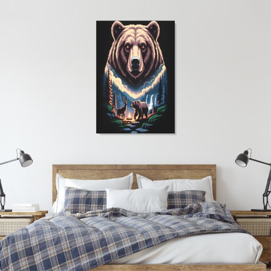 Two bears in the forest dark canvas afdruk (Insitu (Slaapkamer))