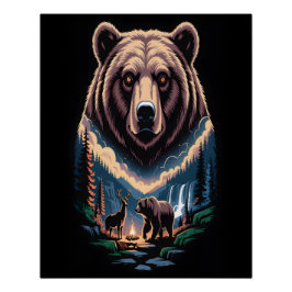 Two bears in the forest dark perfect poster