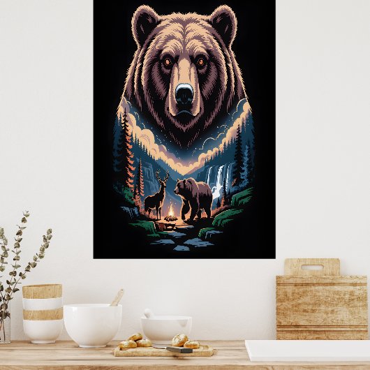Two bears in the forest dark poster (Keuken)