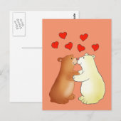 Two Bears kissing and love hearts Briefkaart (Voorkant / Achterkant)