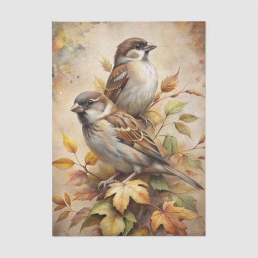 Two Beautiful Birds with Autumn or Fall Leaves Tissuepapier (Voorkant)