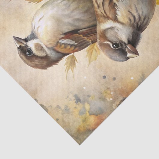 Two Beautiful Birds with Autumn or Fall Leaves Tissuepapier (Detail)