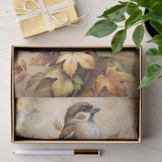 Two Beautiful Birds with Autumn or Fall Leaves Tissuepapier (Geschenk)