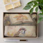 Two Beautiful Birds with Open Book & Autumn Leaves Tissuepapier (Geschenk)