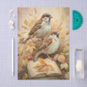 Two Beautiful Birds with Open Book & Autumn Leaves Tissuepapier (Craft)