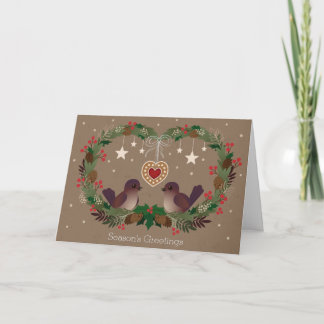 Two Birds on a Christmas Wreath Feestdagen Kaart