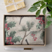 Two Birds on Branches with Holly Berries Tissuepapier (Geschenk)