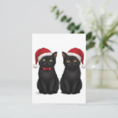 Two Black Kittens Santa Hat Christmas Feestdagenkaart (Staand voorkant)