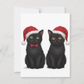 Two Black Kittens Santa Hat Christmas Feestdagenkaart (Voorkant)