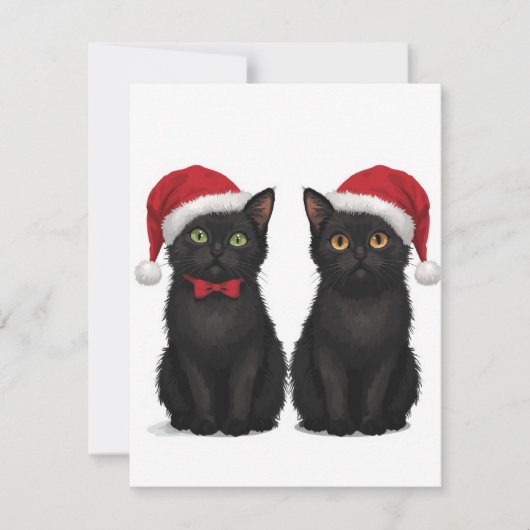 Two Black Kittens Santa Hat Christmas Feestdagenkaart (Voorkant)