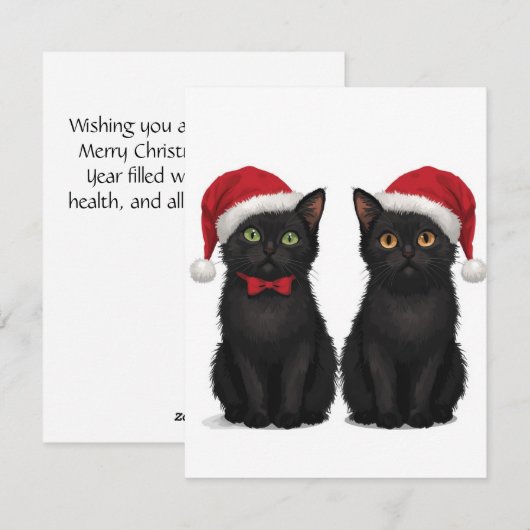 Two Black Kittens Santa Hat Christmas Feestdagenkaart (Voorkant / Achterkant)