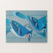 Two blue jays with geometric background legpuzzel (Horizontaal)