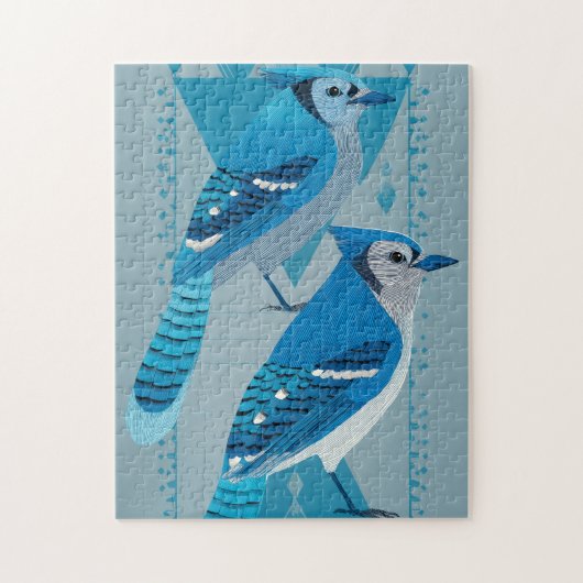 Two blue jays with geometric background legpuzzel (Verticaal)