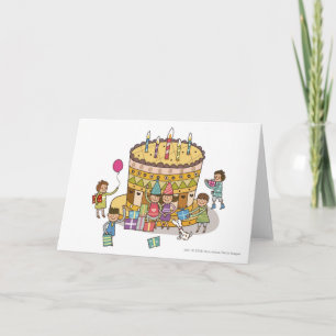 Two boys and three girls in a birthday party kaart