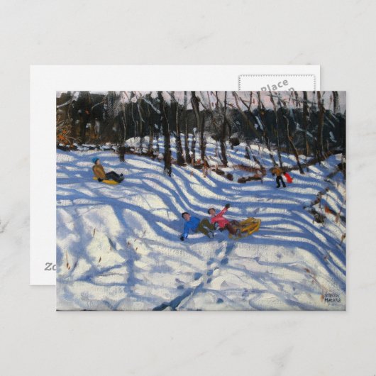 Two boys falling off a sledge Morzine Briefkaart (Voorkant / Achterkant)