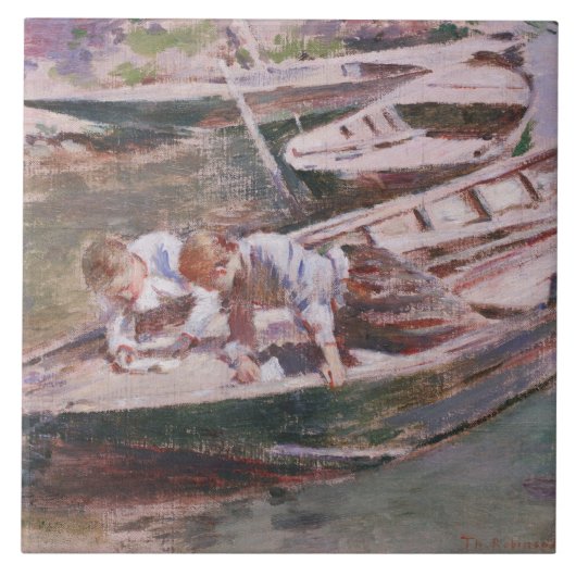 Two Boys in a Boat (door Theodore Robinson) Tegeltje (Voorkant)