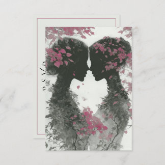 Two Brides Hand Drawn Pencil Illustration RSVP Kaartje