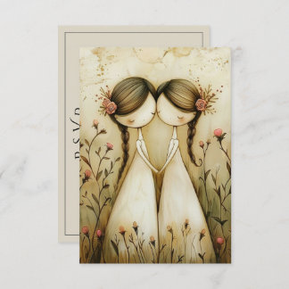 Two Brides Hand Drawn Pencil Illustration RSVP Kaartje