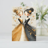 Two Brides Hand Drawn Pencil Illustration RSVP Kaartje (Staand voorkant)