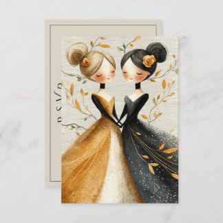 Two Brides Hand Drawn Pencil Illustration RSVP Kaartje