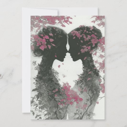 Two Brides Hand Drawn Pencil Pink Black Kaart (Voorkant)