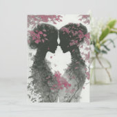 Two Brides Hand Drawn Pencil Pink Black Kaart (Staand voorkant)