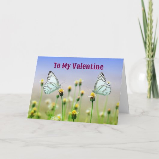 Two Butterflies In A Garden Valentine Day Card Kaart (Voorkant)