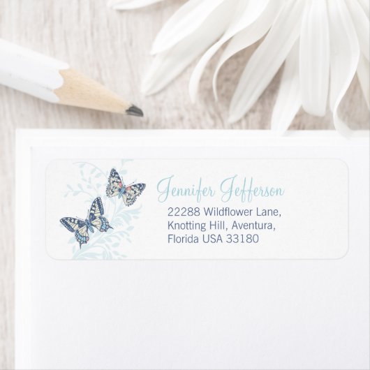 Two butterflies inked blue wedding etiket (Insitu)