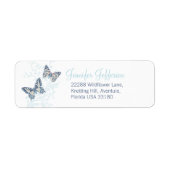 Two butterflies inked blue wedding etiket (Voorkant)