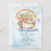 Two By Two Noah's Ark Blauwe Waterverf 2e verjaard Kaart (Voorkant)
