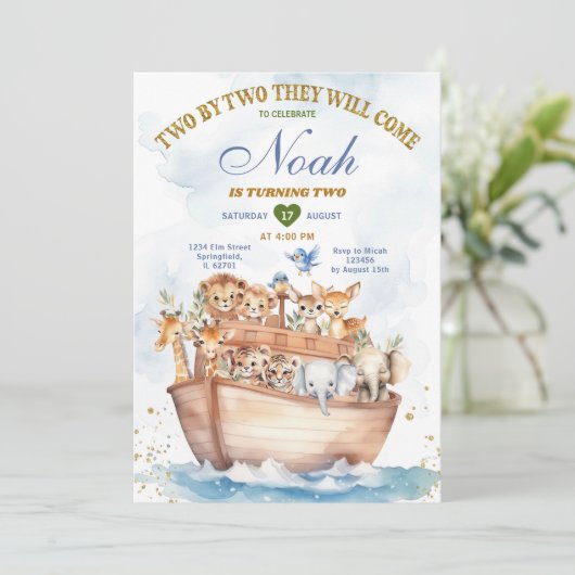 Two By Two Noah's Ark Dierensafari 2e verjaardag Kaart (Staand voorkant)