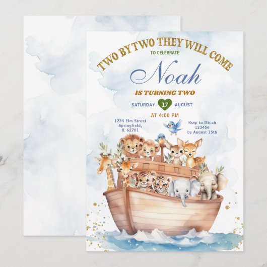 Two By Two Noah's Ark Dierensafari 2e verjaardag Kaart (Voorkant / Achterkant)